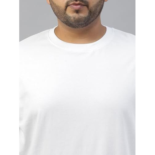 Veirdo 100% Pure Cotton Oversized Fit Drop Shoulder Solid Core Plus Size Plus Size T-Shirt For Men (Vd_Ps_White_5Xl)