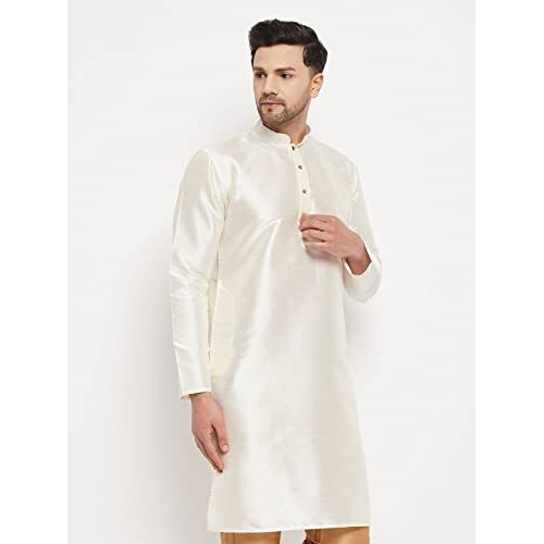 Vastramay Men's Cotton Silk Blend Kurta-New Cream
