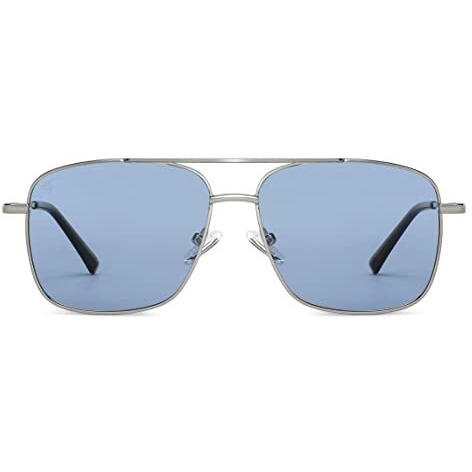 Vincent Chase By Lenskart | Silver Blue Full Rim Square Branded Latest And Stylish Sunglasses | Polarized And 100% Uv Protected | Men & Women | Large | Vc S13118