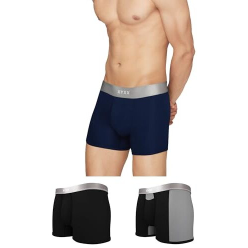 Xyxx Men's Underwear Illuminati Intellisoft Antimicrobial Micro Modal Trunk Pack Of 3 (Black & Steel Grey  Black  Black Iris M)