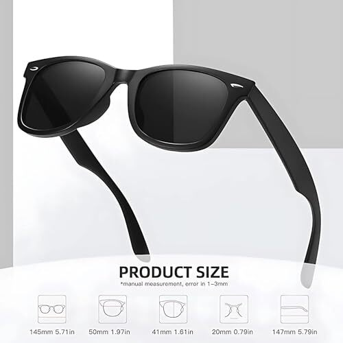 Black Jones Wayfarer Polarized Sunglass For Men And Women Black Color Pack Of 1 Medium