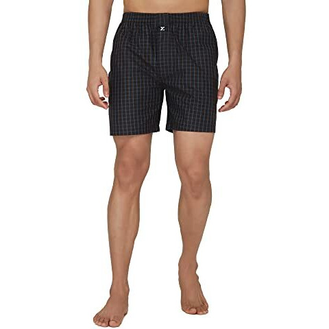 Xyxx Men's Super Combed Cotton Checkmate Boxer Shorts Elasticated Waist, Drawstring | Loungewear For Men Pack Of 2 (L Jet Black + Orange & Blue Checks)