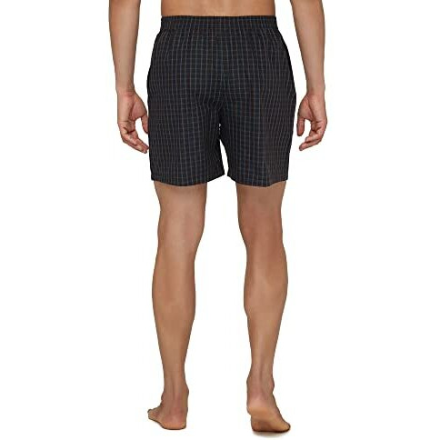 Xyxx Men's Super Combed Cotton Checkmate Boxer Shorts Elasticated Waist, Drawstring | Loungewear For Men Pack Of 2 (L Jet Black + Orange & Blue Checks)