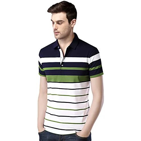 Eyebogler Men Regular Fit T-Shirt T285Hs1_As7-Whie-Navy-Green_1_M_White, Dark Navy Blue, Green_M