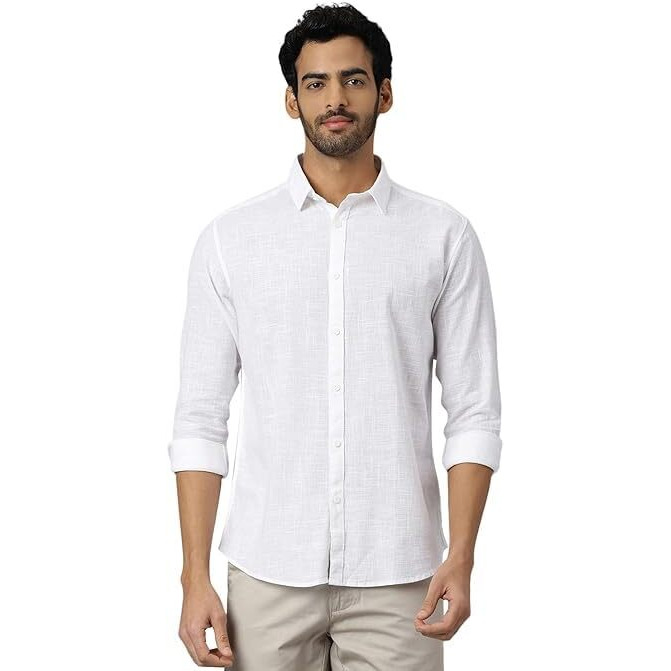Kingdom Of White Svetah 100% Cotton Solid White Shirt I Full Sleeves With Regular Fit And Regular Collar I Stylish Shirt With Curved Hem And Linen Look For Formal Or Casual Look