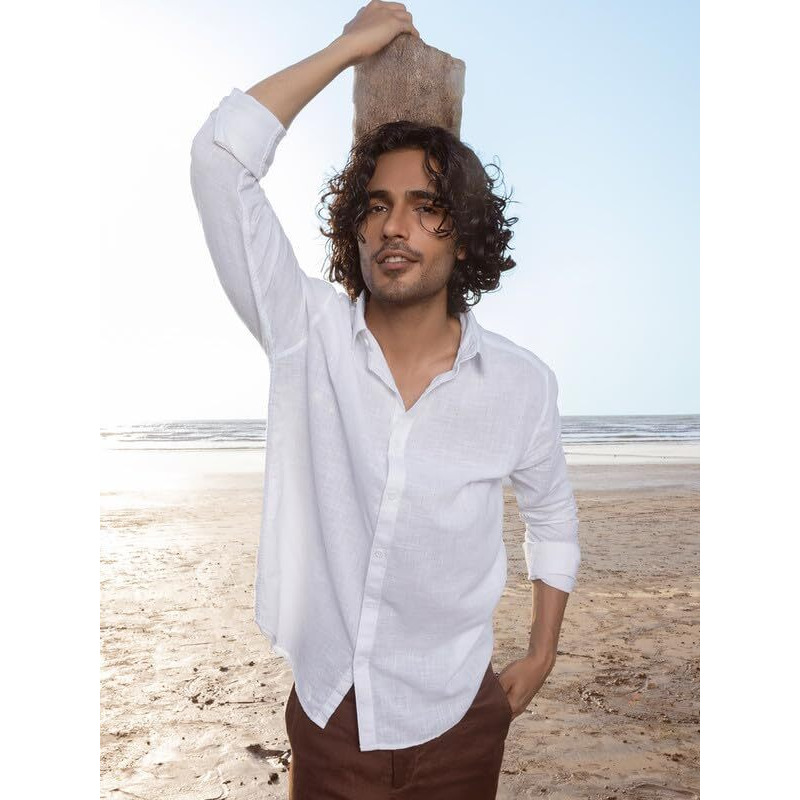 Kingdom Of White Svetah 100% Cotton Solid White Shirt I Full Sleeves With Regular Fit And Regular Collar I Stylish Shirt With Curved Hem And Linen Look For Formal Or Casual Look