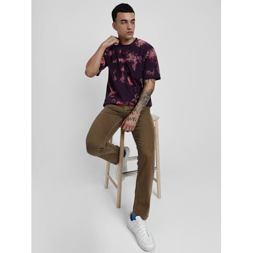 Veirdo 100% Pure Cotton Round Neck Oversized Baggy Fit Drop Shoulder Cool & Cozy Navy Tie & Dye Round Half Sleeve T-Shirt For Men (Os_100_Td_Nvy_Xxl)
