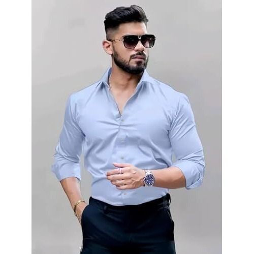 Indoprimo Formal Shirt For Men || Shirt For Men || Men Stylish Shirt || Men Plain Shirt || Men Solid Shirt (Medium, Sky)
