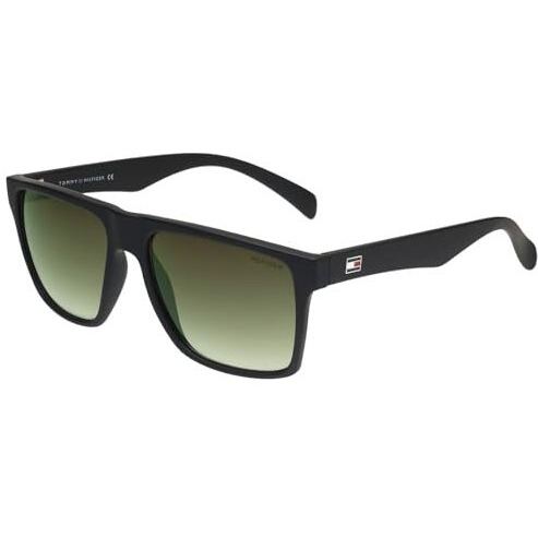 Tommy Hilfiger|Black Full Frame Square Sunglasses|100% Uv Protected (Uv 400) Green Gradient Faded Lens|Men's|Large|Th Wallace C2 57 S