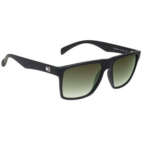Tommy Hilfiger|Black Full Frame Square Sunglasses|100% Uv Protected (Uv 400) Green Gradient Faded Lens|Men's|Large|Th Wallace C2 57 S