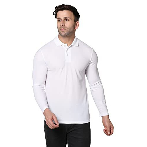 Inkkr Full Sleeve Men's Solid Polo Neck T-Shirt White (Size-L)