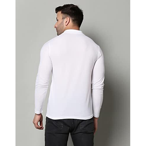 Inkkr Full Sleeve Men's Solid Polo Neck T-Shirt White (Size-L)