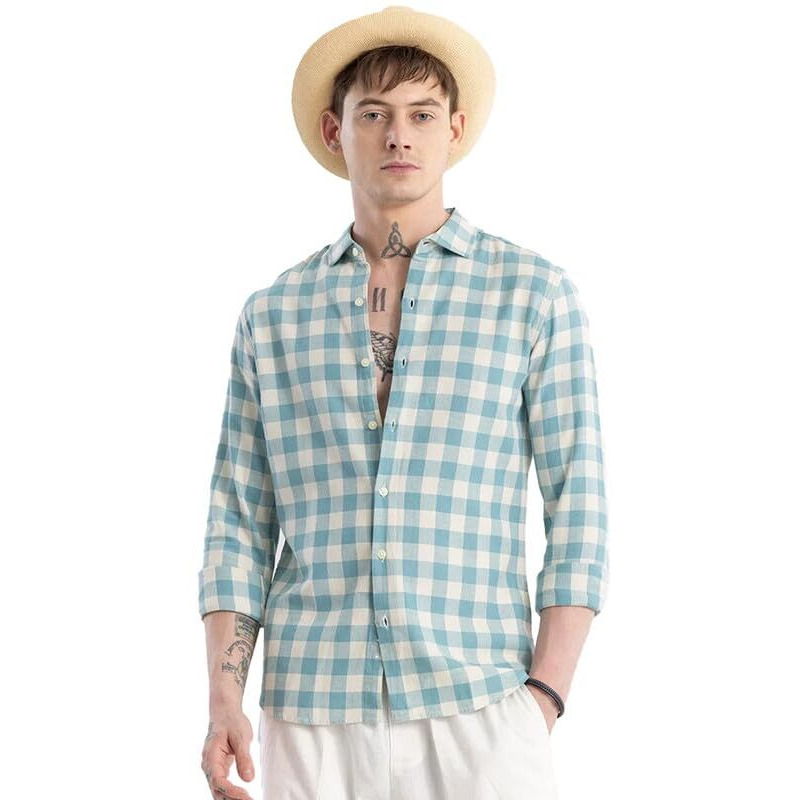 Men's Cotton Casual Printed Checkered Stylish Latest Shirt For Men (Lightblue Xx-Large)