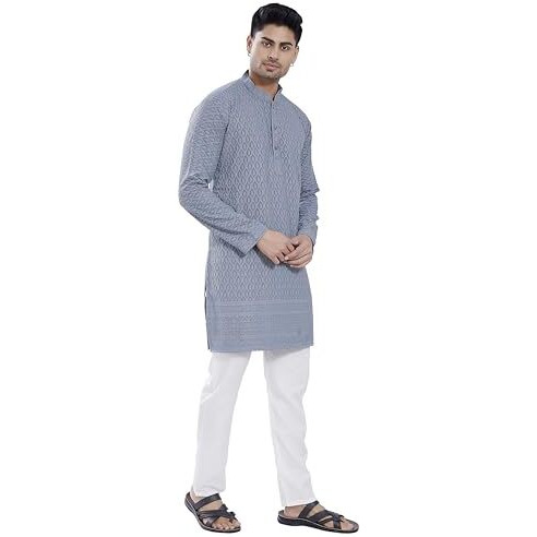 Divisive Men's Thread Embroidered Cotton Blend Only Slim Fit Kurta (Dkrt727_M_Grey)