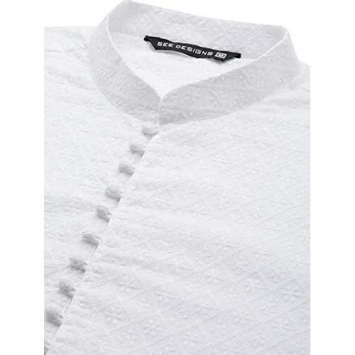 See Designs Mens Kurta | Specially Crafted And Designed For The Eid Festival White Cotton Embroidered Kurta Mandarin Collar Long Sleeves Chikankari Kurta | Sdkt1093Xl
