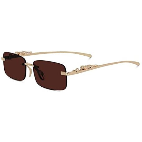 Creature Mc Stan Goggles Rimless Unisex Sunglasses Retro Vintage Gold Frame Rectangular Premium Designer (Brown)
