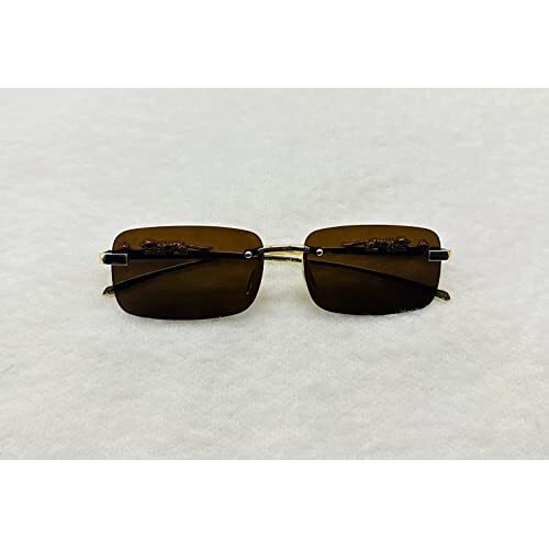 Creature Mc Stan Goggles Rimless Unisex Sunglasses Retro Vintage Gold Frame Rectangular Premium Designer (Brown)