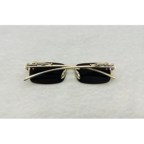 Creature Mc Stan Goggles Rimless Unisex Sunglasses Retro Vintage Gold Frame Rectangular Premium Designer (Brown)