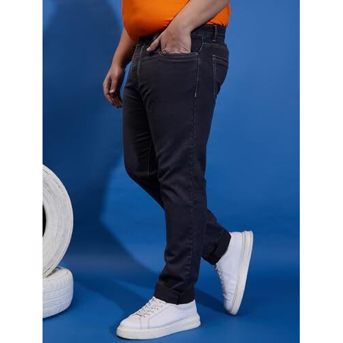 Bigbanana Plus Size Men's Regular Fit Solid Jeans (Toast-B,Dark Grey,2Xl)