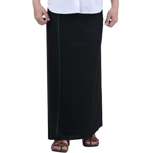 Prakasam Cotton Men's Black Single Dhoti With Pocket - Size Medium (Hip 34-38)