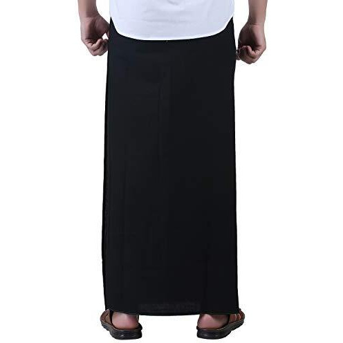 Prakasam Cotton Men's Black Single Dhoti With Pocket - Size Medium (Hip 34-38)