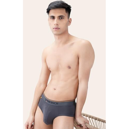 Damensch Men's Regular Fit Solid Cotton Briefs Underwear | Supima-Modal, Stretchy Fabric, Anti-Bacterial And Microfibre Waistband Innerwear For Men, Briefs For Men-Black Knight,Charcoal Dust-Xl