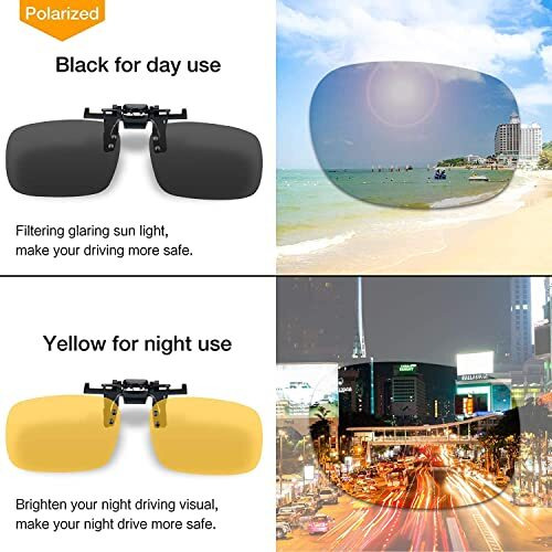 Usjones Clip-On Sunglasses, Unisex Polarized Frameless Rectangle Lens (Black And Yellow)