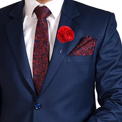 To The Nines Red Micro Polyester Men's Tie, Pocket Square & Lapel Pin