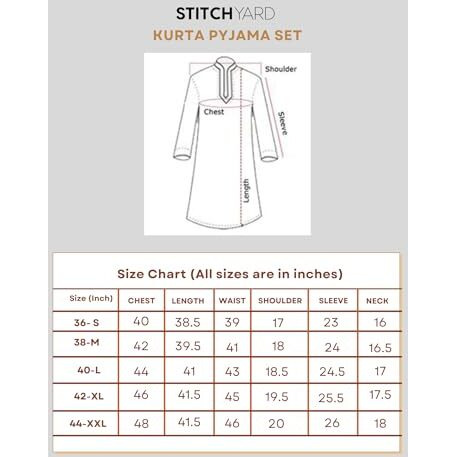 Stitchyard Men's Cotton Blend Solid Kurta Pyjama Set With Full Sleeves, Regular Fit, Pajama Included In Package (36, White)