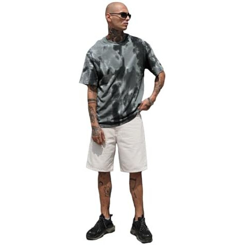 Leotude Oversized Round Neck Half Sleeve Tie & Dye Printed T-Shirt For Men(Fs306_Grey_P_Grey_3Xl)