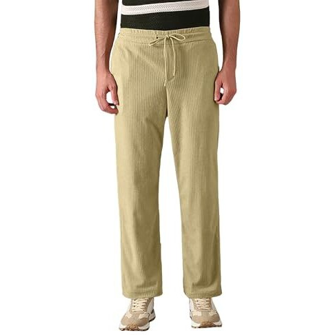 Miramichi Men's Relaxed Corduroy Trousers - Stylish Straight Fit Casual Pants For Men (In, Numeric, 30, Standard, Cream)