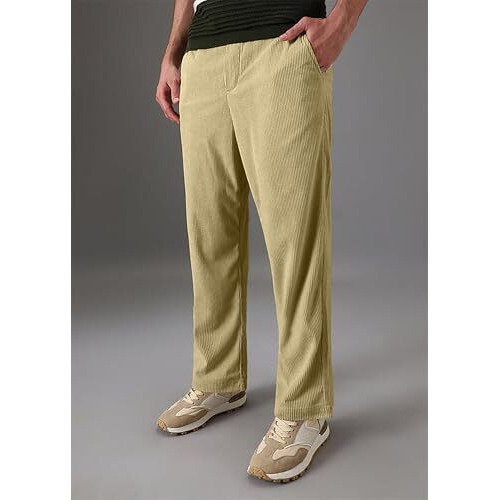 Miramichi Men's Relaxed Corduroy Trousers - Stylish Straight Fit Casual Pants For Men (In, Numeric, 30, Standard, Cream)