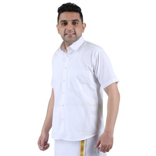 Prakasam Cotton Men's Formal Cool Cotton Half Sleeve White Shirt (Size- 42)