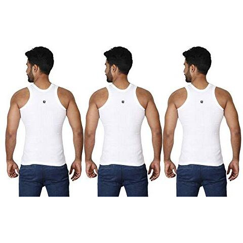 Macho Men's Cotton Fitted Vest , Pack Of 3 (White , 95 Cm)