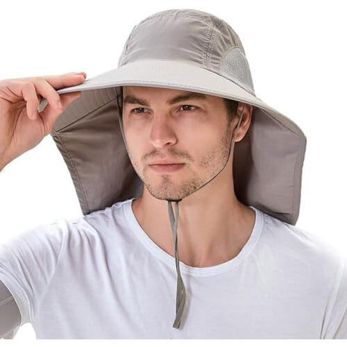 Proberos Sun Hat Upf50+ Wide Brim Hat With Neck Flap & Chin Strap, Breathable Mesh, Lightweight, Foldable Uv Hat Cap For Men & Women, Perfect For Hiking, Fishing, Gardening, Travel & Beach