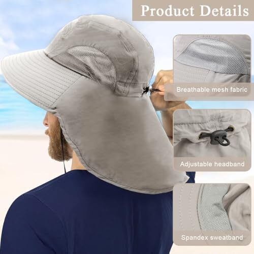 Proberos Sun Hat Upf50+ Wide Brim Hat With Neck Flap & Chin Strap, Breathable Mesh, Lightweight, Foldable Uv Hat Cap For Men & Women, Perfect For Hiking, Fishing, Gardening, Travel & Beach