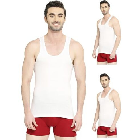 Vip Men's Regular Supreme White Round Neck 100% Cotton Vest - White (Pack Of 3, Xl/95Cm)