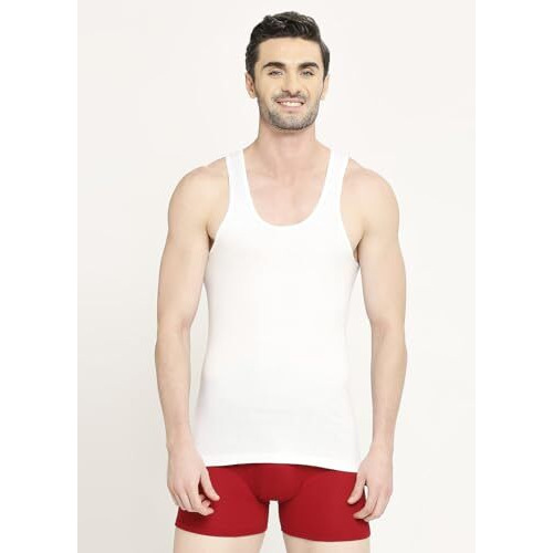 Vip Men's Regular Supreme White Round Neck 100% Cotton Vest - White (Pack Of 3, Xl/95Cm)