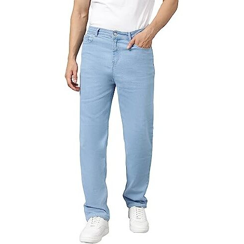 Kotty Men's Cotton Lycra Blend Relaxed Fit Mid Rise Jeans Light Blue