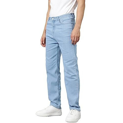 Kotty Men's Cotton Lycra Blend Relaxed Fit Mid Rise Jeans Light Blue