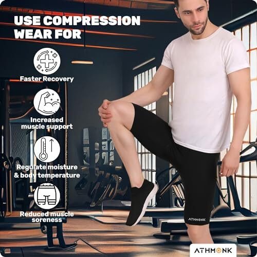 Athmonk 4-Way Lycra Compression Shorts For Men | Tight Skin Fit, Non Padded | Cycling Running Workout Gym Cricket Football Sports | Tummy Tuck Recovery Muscle Support | Quick Dry Anti-Chafe (Black,Xl)