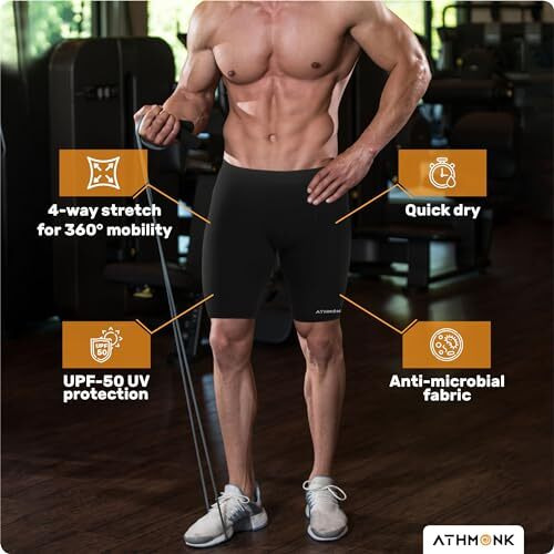 Athmonk 4-Way Lycra Compression Shorts For Men | Tight Skin Fit, Non Padded | Cycling Running Workout Gym Cricket Football Sports | Tummy Tuck Recovery Muscle Support | Quick Dry Anti-Chafe (Black,Xl)