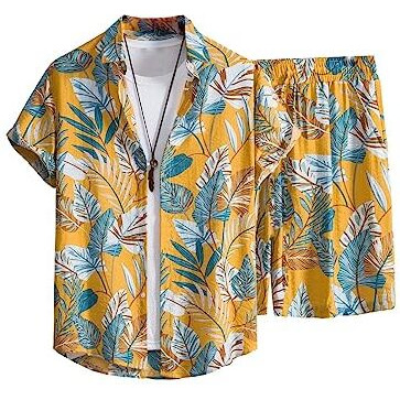 Greciilooks Unisex Night Suit Set| Regular Fit For Casual Wear| Comfort Fit For Everyday Wear| Rayon Short Night Dress| Summer Night Wear| Beach Wear (X-Large, Yellow)