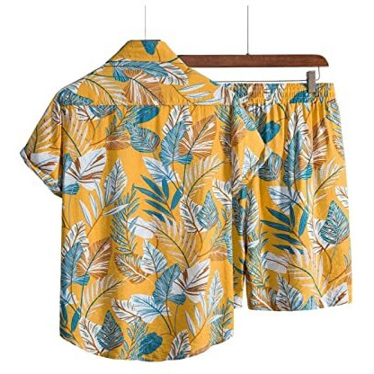 Greciilooks Unisex Night Suit Set| Regular Fit For Casual Wear| Comfort Fit For Everyday Wear| Rayon Short Night Dress| Summer Night Wear| Beach Wear (X-Large, Yellow)