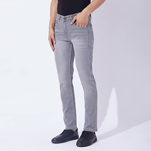 Ben Martin Men's Slim Fit Stylish Stretchable 32 Size Grey Cotton Denim Mid Rise Jeans Pant For Men, Jj3-6