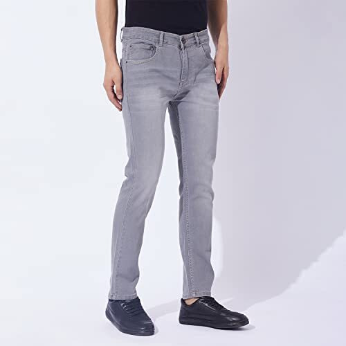 Ben Martin Men's Slim Fit Stylish Stretchable 32 Size Grey Cotton Denim Mid Rise Jeans Pant For Men, Jj3-6