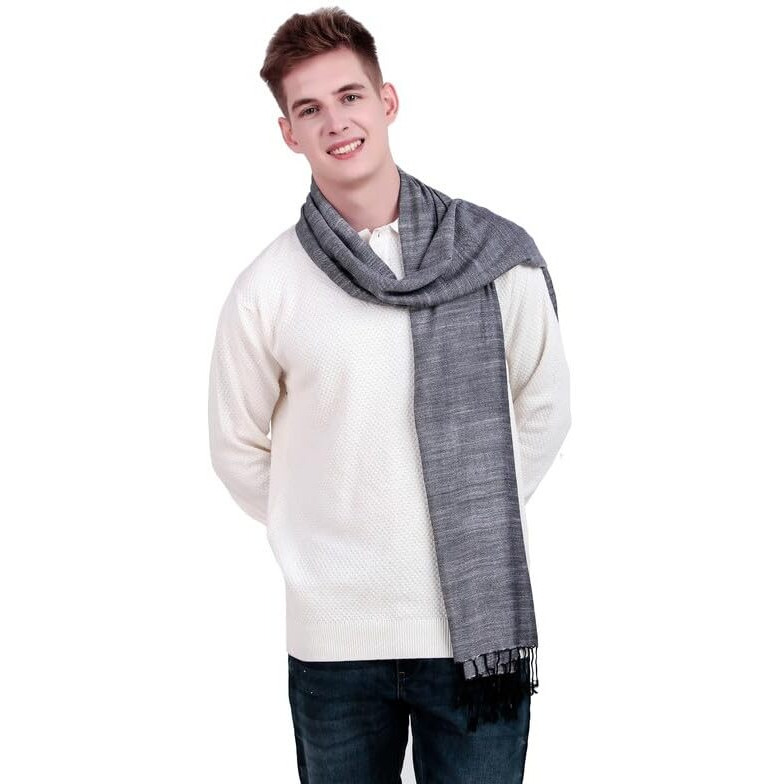 Fwc Fill With Colours Stole/Scarf For Boys/Mens Colour- Grey Soft Viscose Cotton Blend Ethnic Pattern Solid Scarves Pack Of 1 St-32