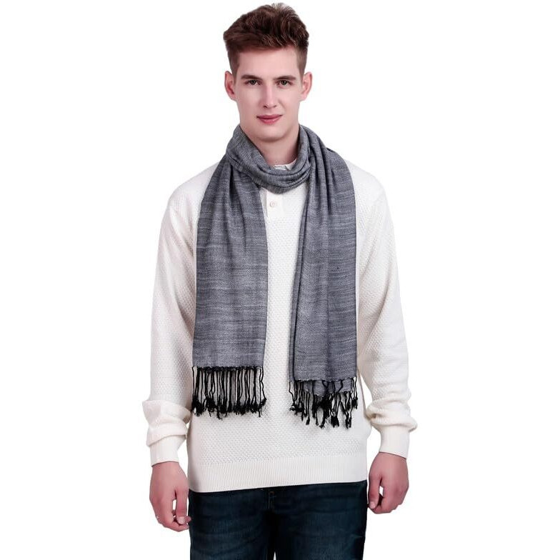 Fwc Fill With Colours Stole/Scarf For Boys/Mens Colour- Grey Soft Viscose Cotton Blend Ethnic Pattern Solid Scarves Pack Of 1 St-32