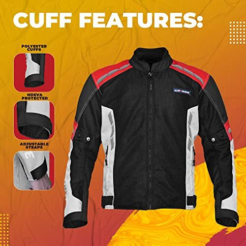 Allextreme Turbo Bike Riding Jacket Mesh Fabric Racer Motorcycle With Back Elbows Shoulders Protection And All Season Night Visibility Sticker For Men (L, Red)