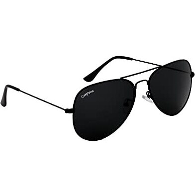 Campeon Unisex Uv Protected Aviator Black Frame Black Glass Sunglasses With Attractive Case- Pack Of 1 (Large)